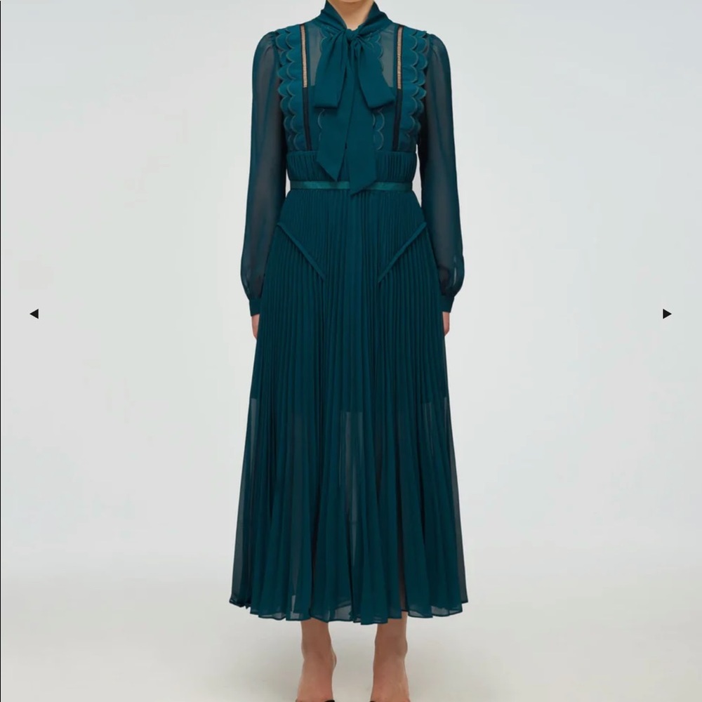 Teal Chiffon Scallop Midi Dress